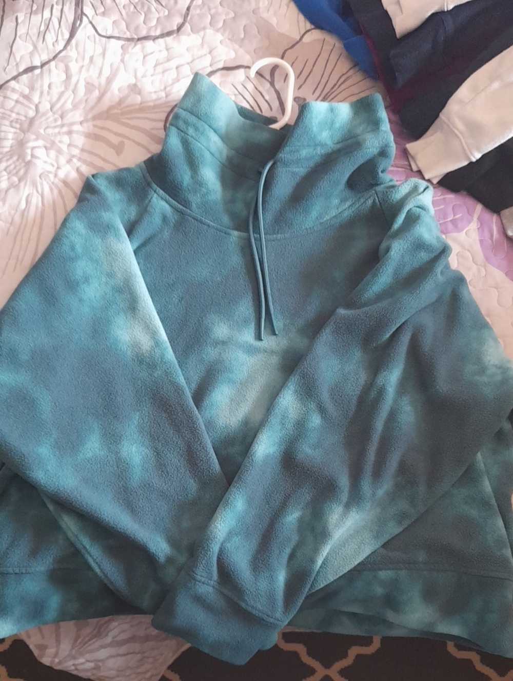 Teal Tie-Dye Mock Neck Fleece Pullover - Women